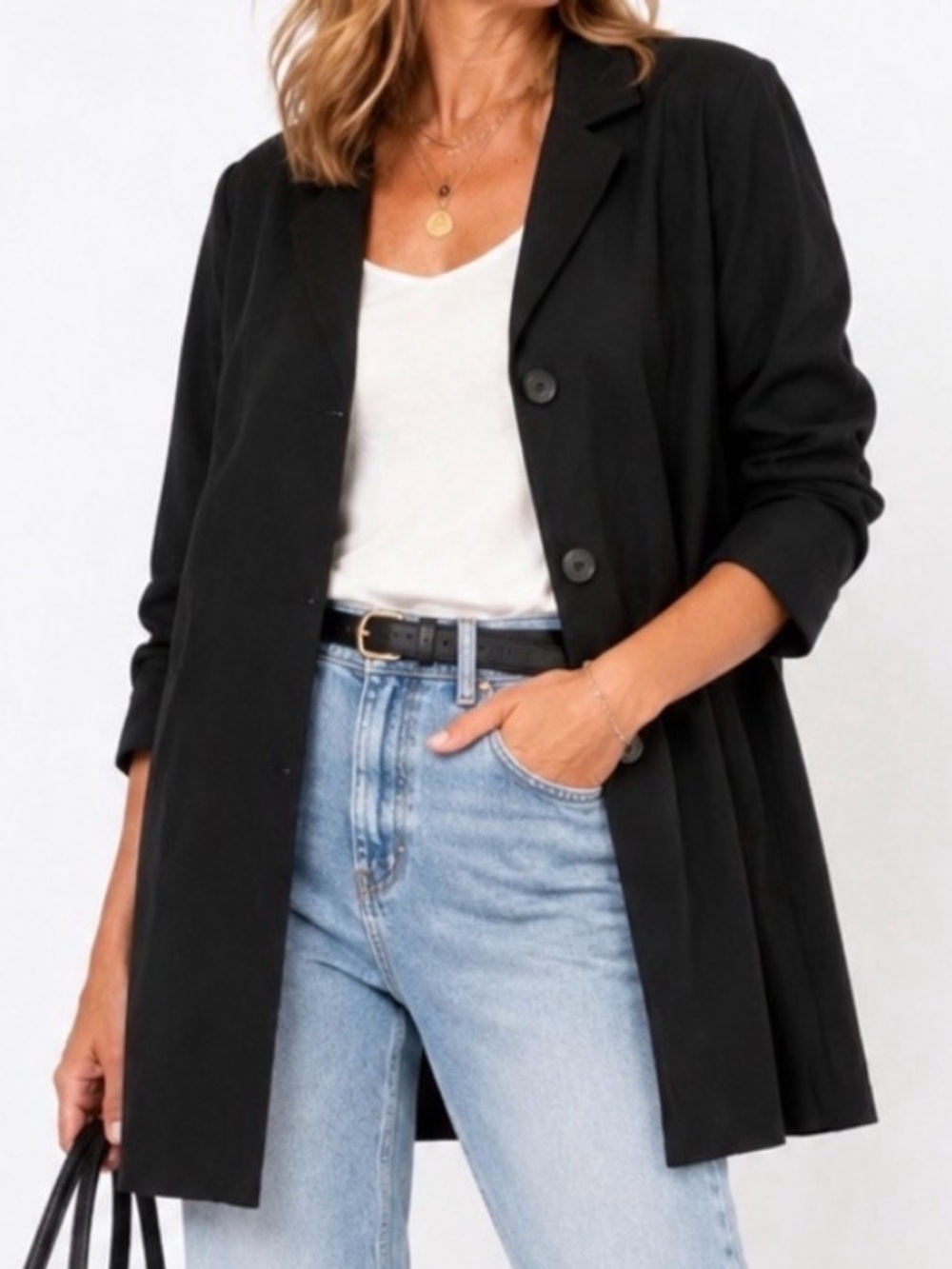 Eileen Fisher 1X Black Washable Stretch Crepe Long Jacket Blazer Plus Sized
